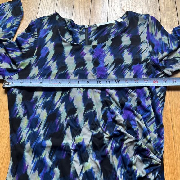 Boss Hugo Boss Size L Blue Black Abstract Print 3/4 Sleeve Ruched Sheath Dress - Picture 11 of 15
